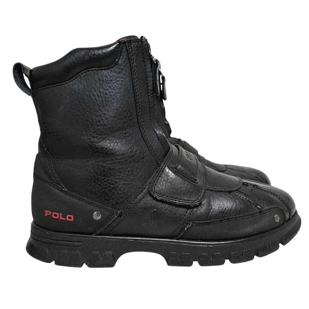 Polo Ralph Lauren Boots Mens 10.5 Black Darrance II Leather Dual Zip Duck Boots